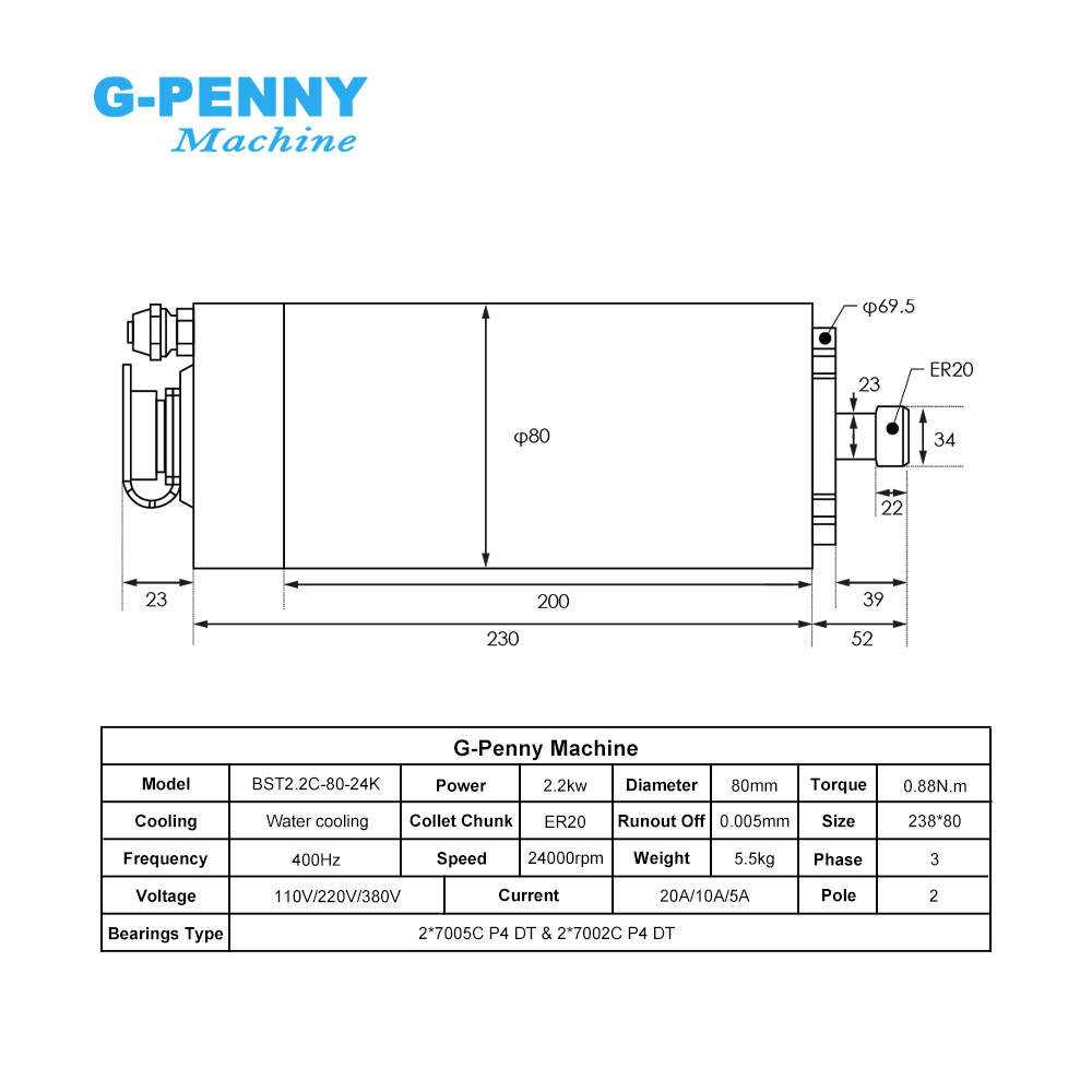 G-Penny 2.2kw ER20 CNC Water C - 2.2Kw Water Cooled Spindle Kit Vfd review and price